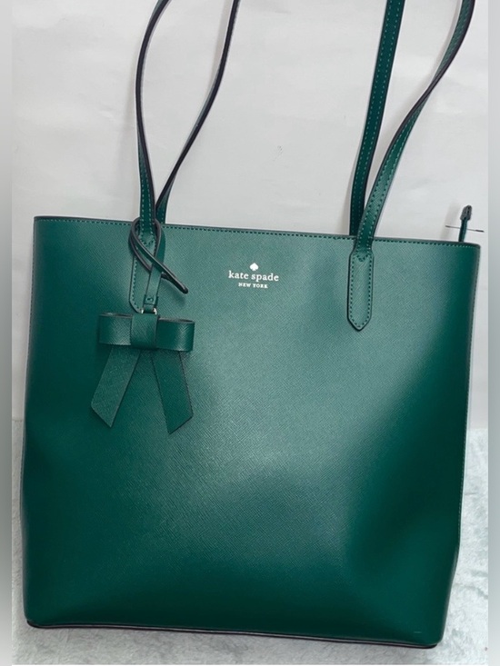 kate spade Handbags - Kate Spade Brynn Emerald Green Saffiano Leather Tote Bow Charm Shoulder Bag EUC